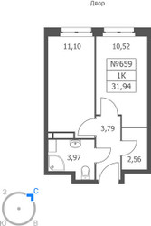 Планировка однокомнатной(апартаменты) площадью 31.94 квадратных метров в ЖК “ЖК Волковская 67”