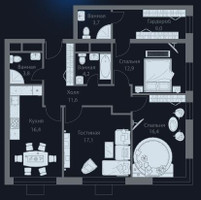 Планировка трехкомнатной(квартира) площадью 94.7 квадратных метров в “ЖК Stellar City (Стеллар Сити)”