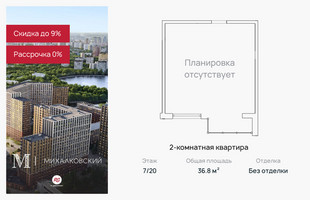 Планировка двухкомнатной(квартира) площадью 36.8 квадратных метров в “ЖК Михалковский”