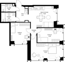 Планировка трехкомнатной(квартира) площадью 84.7 квадратных метров в “ЖК Веер”