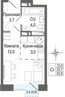 Планировка студии(квартира) площадью 22.7 квадратных метров в “ЖК КИНОКВАРТАЛ”