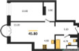 Планировка однокомнатной(квартира) площадью 45.8 квадратных метров в “ЖК Новые смыслы”