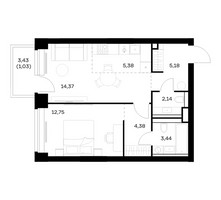 Планировка однокомнатной(квартира) площадью 48.67 квадратных метров в “ЖК НОВА”