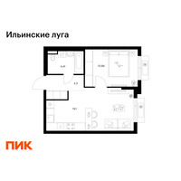 Планировка однокомнатной(квартира) площадью 38.77 квадратных метров в “ЖК Ильинские луга”