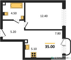 Планировка однокомнатной(квартира) площадью 35 квадратных метров в “ЖК АЛИА”
