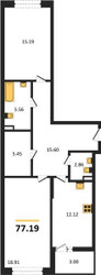 Планировка двухкомнатной(квартира) площадью 77.19 квадратных метров в ЖК “ЖК Riga Hills (Рига Хиллс)”