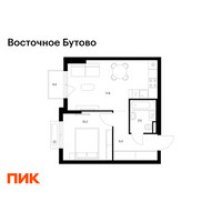 Планировка однокомнатной(квартира) площадью 38.5 квадратных метров в “ЖК Восточное Бутово”
