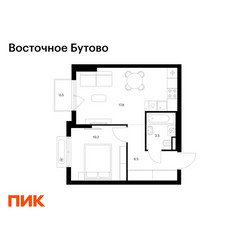 Планировка однокомнатной(квартира) площадью 38.5 квадратных метров в ЖК “ЖК Восточное Бутово”