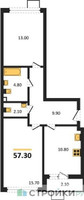 Планировка двухкомнатной(квартира) площадью 57.3 квадратных метров в “ЖК Деснаречье”