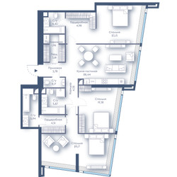 Планировка трехкомнатной(квартира) площадью 141.91 квадратных метров в ЖК “ЖК Дом Дау”