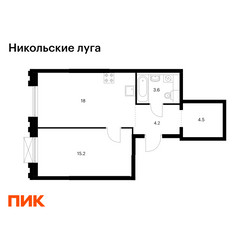 Планировка однокомнатной(квартира) площадью 45.5 квадратных метров в ЖК “ЖК Никольские луга”