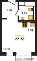 Планировка студии(квартира) площадью 22.28 квадратных метров в “ЖК Молжаниново”