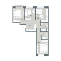 Планировка трехкомнатной(квартира) площадью 75.7 квадратных метров в “ЖК Станиславский”