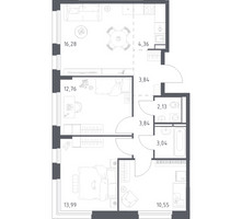Планировка трехкомнатной(квартира) площадью 70.79 квадратных метров в “ЖК Прибрежный Парк”
