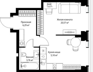 Планировка однокомнатной(квартира) площадью 35.72 квадратных метров в ЖК “Мультиквартал СИТИДЗЕН”