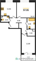 Планировка двухкомнатной(квартира) площадью 57.95 квадратных метров в “Жилые кварталы Новое Пушкино”