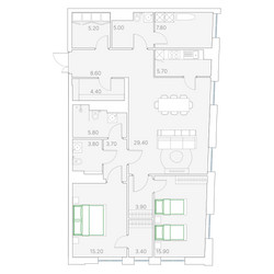 Планировка двухкомнатной(квартира) площадью 117.8 квадратных метров в ЖК “Клубный дом Дуо”