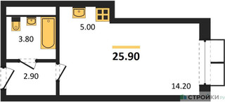 Планировка студии(квартира) площадью 25.9 квадратных метров в “ЖК Пироговская Ривьера”