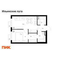 Планировка однокомнатной(квартира) площадью 36.8 квадратных метров в “ЖК Ильинские луга”