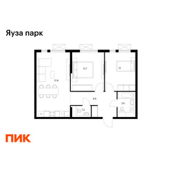 Планировка двухкомнатной(квартира) площадью 60.4 квадратных метров в ЖК “ЖК Яуза Парк (Мытищи)”