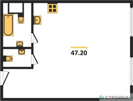 Планировка однокомнатной(апартаменты) площадью 47.2 квадратных метров в “ЖК Nametkin Tower (Наметкин Тауэр)”