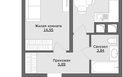 Планировка однокомнатной(квартира) площадью 34.7 квадратных метров в ЖК “ЖК Клевер”