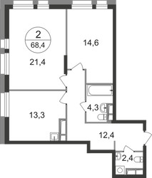 Планировка двухкомнатной(квартира) площадью 68.4 квадратных метров в ЖК “ЖК Первый Московский”