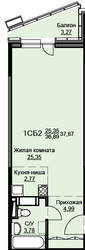 Планировка студии(квартира) площадью 38.4 квадратных метров в ЖК “ЖК Соболевка”