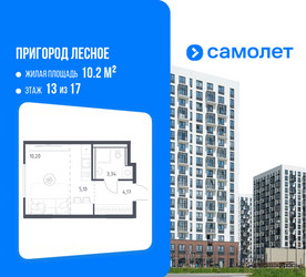 Планировка студии(квартира) площадью 22.81 квадратных метров в ЖК “ЖК Пригород Лесное”