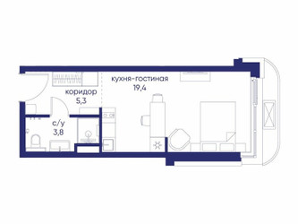 Планировка студии(квартира) площадью 28.52 квадратных метров в ЖК “ЖК Остров”