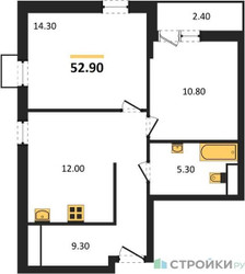Планировка двухкомнатной(квартира) площадью 52.9 квадратных метров в ЖК “ЖК Скандинавия”