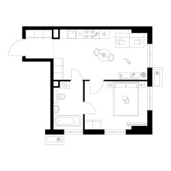 Планировка однокомнатной(квартира) площадью 39 квадратных метров в ЖК “Квартал Мит”