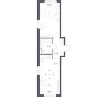 Планировка однокомнатной(квартира) площадью 44.36 квадратных метров в “ЖК Квартал Западный”
