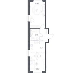 Планировка однокомнатной(квартира) площадью 44.36 квадратных метров в ЖК “ЖК Квартал Западный”