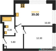 Планировка однокомнатной(квартира) площадью 39 квадратных метров в “ЖК МАРК”