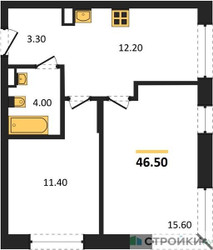 Планировка двухкомнатной(квартира) площадью 46.5 квадратных метров в ЖК “ЖК "Коллекция"”