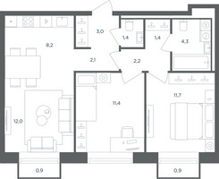 Планировка трехкомнатной(квартира) площадью 58.3 квадратных метров в “ЖК Равновесие”