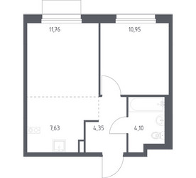 Планировка однокомнатной(квартира) площадью 38.79 квадратных метров в ЖК “ЖК Новое Внуково”