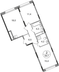 Планировка двухкомнатной(квартира) площадью 59.7 квадратных метров в ЖК “ЖК Переделкино Ближнее”