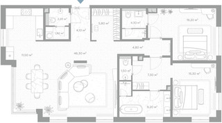 Планировка двухкомнатной(квартира) площадью 133.4 квадратных метров в “ЖК Николь”