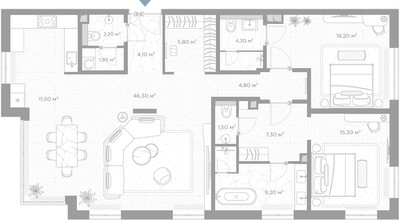 Планировка двухкомнатной(квартира) площадью 133.4 квадратных метров в ЖК “ЖК Николь”