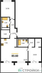 Планировка двухкомнатной(квартира) площадью 83.6 квадратных метров в ЖК “ЖК Равновесие”