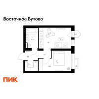 Планировка однокомнатной(квартира) площадью 34.8 квадратных метров в “ЖК Восточное Бутово”
