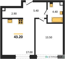 Планировка однокомнатной(квартира) площадью 43.2 квадратных метров в “ЖК Шагал”