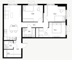 Планировка трехкомнатной(квартира) площадью 82.7 квадратных метров в ЖК “ЖК Ярославский”