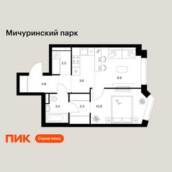 Планировка однокомнатной(квартира) площадью 40.3 квадратных метров в ЖК “ЖК Мичуринский Парк”