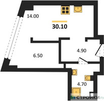 Планировка однокомнатной(квартира) площадью 30.1 квадратных метров в “ЖК Родина Парк”