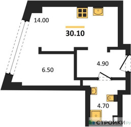 Планировка однокомнатной(квартира) площадью 30.1 квадратных метров в ЖК “ЖК Родина Парк”