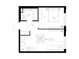 Планировка однокомнатной(квартира) площадью 37 квадратных метров в “ЖК Саларьево парк”