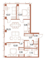 Планировка трехкомнатной(квартира) площадью 92.2 квадратных метров в “ЖК Симфония 34”